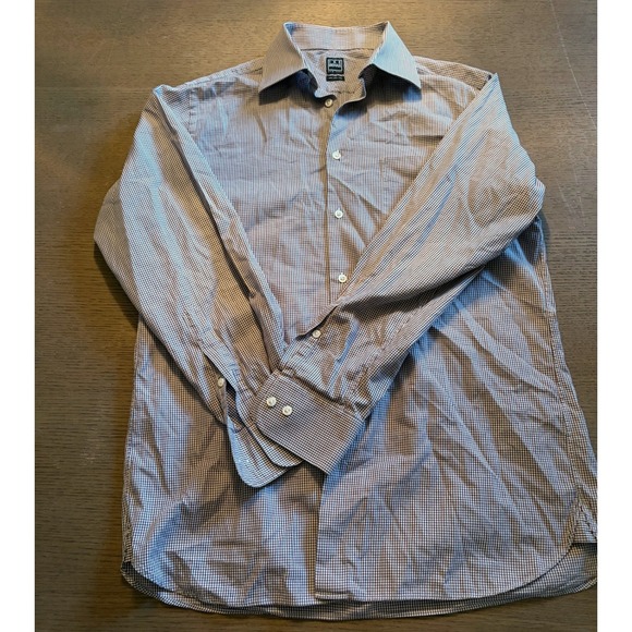 Ike Behar Other - Ike Behar New York Mens 120s Two Ply Gingham Dress Shirt White Long Sleeve